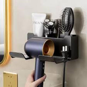 Wall-Mounted Hair Dryer Holder with Shelf